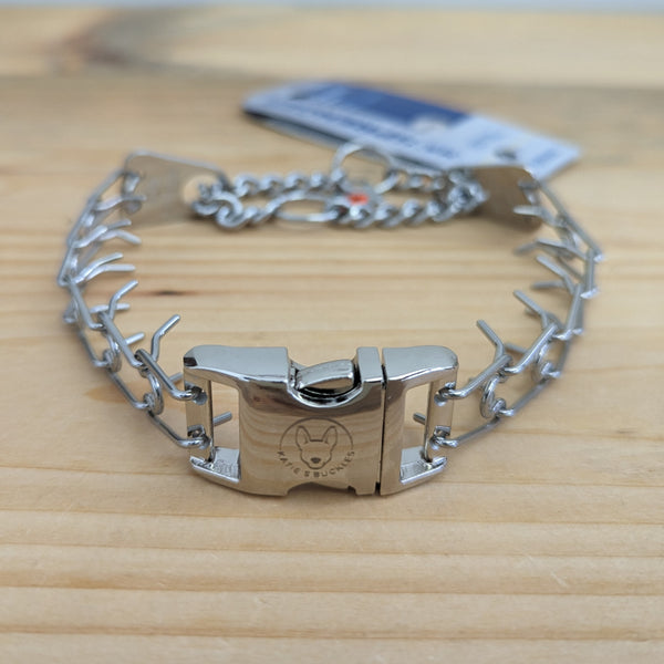 Herm Sprenger 1.5mm Prong Collar in Stainless Steel with a Silver Zen Buckle made by Katie's Buckles